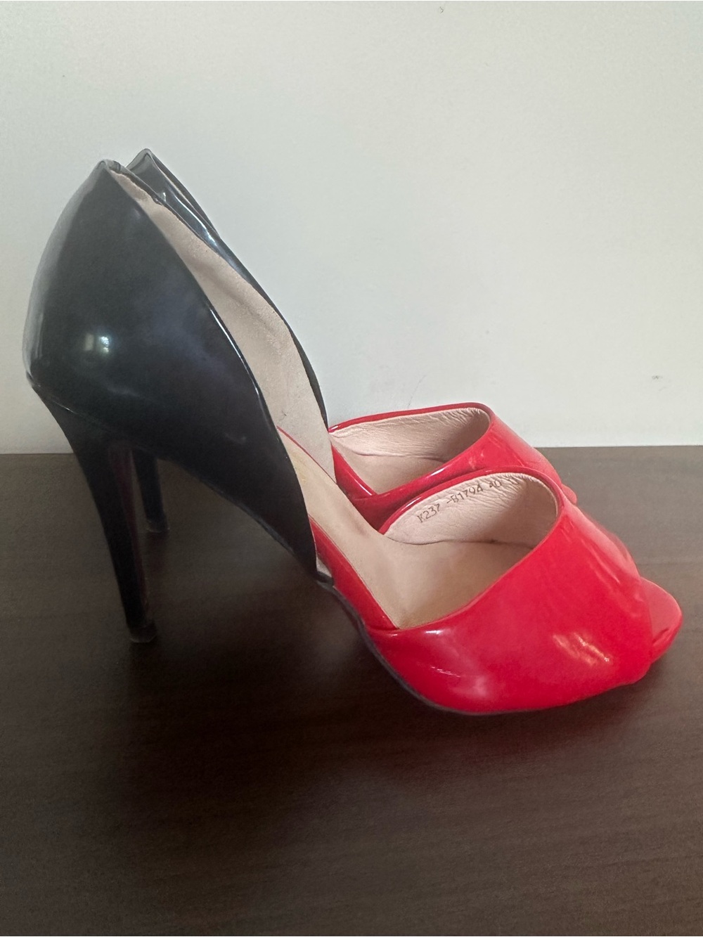 Women's Two-Tone Red and Black High Heel Peep-Toe Pumps designed size 40